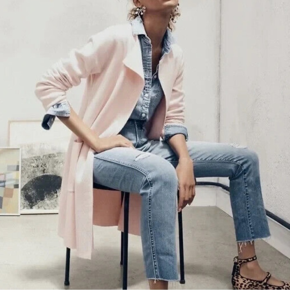 J. Crew Pink 265 Juliette Collarless Sweater Blazer Baby Pink sz M - Picture 2 of 9